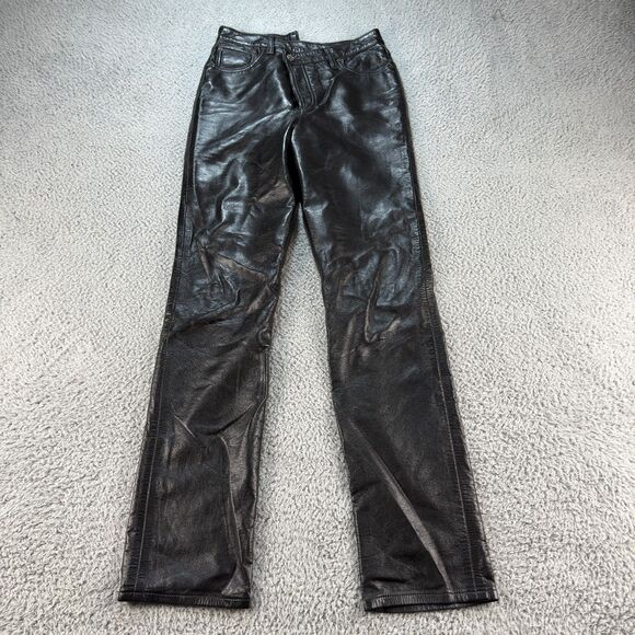 AGOLDE Recycled Leather Criss Cross Straight Pants Womans 24 Black Surplice - Picture 1 of 15
